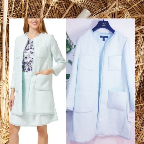 NWT ELLEN TRACY Celadon  Women Light Green Blazer  Open Long Sleeves Fringed Hem - Picture 12 of 13